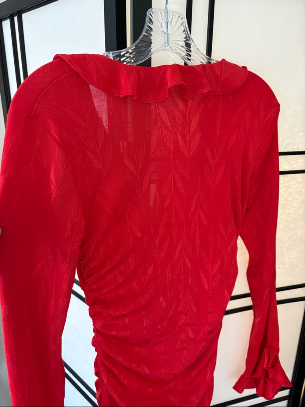 Zara Red Ruffle Ruched Long Sleeve Dress - Picture 9 of 10